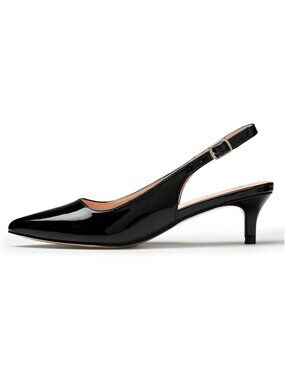 Women's Black Patent Slingback Pump Closed Toe Elegant Low Kitten Heel Shoes